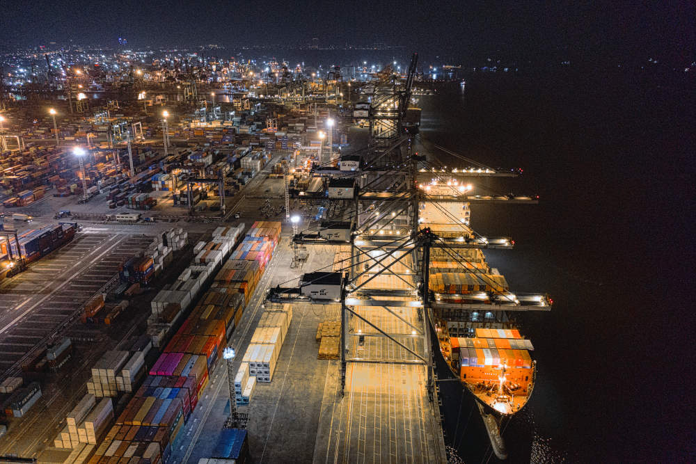 shipping port at night