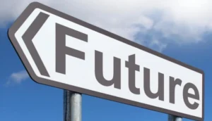 Road sign with the word "Future" and a left-pointing arrow