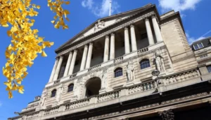The exterior of the Bank of England in London on a sunny day